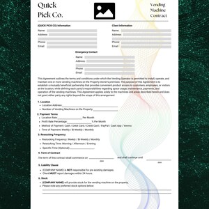 VENDING MACHINE Contract Agreement, Professional Small Business Owner Template, Vending Rental Form, Vending Machine Placement Agreement