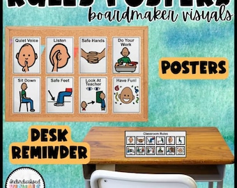 Boardmaker CLASSROOM RULES Posters - Desk Reminder Visual - Boardmaker PECS