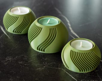 3D Printable | FlowLine Tealight Holder Set – Modern Organic Candle Decor (2sizes&2Mirrored)