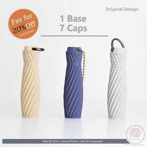 3D Printable TwistGrip Modular Keychain STL Files –  Spiral Design with 7 Interchangeable Caps