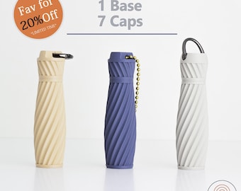 3D Printable TwistGrip Modular Keychain STL Files –  Spiral Design with 7 Interchangeable Caps