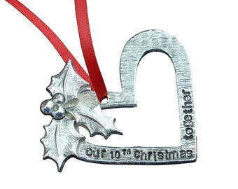 10th Anniversary Christmas Tree Ornament - Reads Our 10th Christmas Together