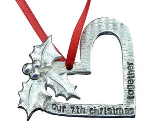 7th Anniversary Christmas Tree Ornament - Reads Our 7th Christmas Together