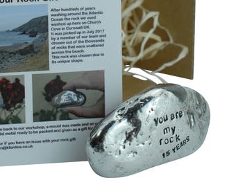 15th Anniversary You Are My Rock Gift Idea - Solid Metal Heavy Polished Rock Gift for 15 Year Anniversary