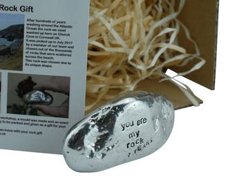 17th Anniversary You Are My Rock Gift Idea - Solid Metal Heavy Polished Rock Gift for 17 Year Anniversary