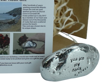 6th Anniversary You Are My Rock Gift Idea - Solid Metal Heavy Polished Rock Gift for 6 Year Anniversary