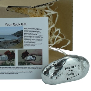10th Anniversary You Are My Rock Gift Idea - Solid Metal Heavy Polished Rock Gift for 10 Year Anniversary