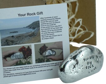 1st Anniversary You Are My Rock Gift Idea - Solid Metal Heavy Polished Rock Gift for 1 Year Anniversary