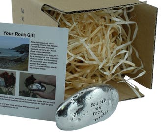 11th Anniversary You Are My Rock Gift Idea - Solid Metal Heavy Polished Rock Gift for 11 Year Anniversary