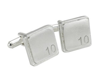 Polished Square Tin Cufflinks with '10' Engraved - 10th Anniversary