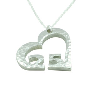25th Anniversary Beaten Heart Pendant with Sterling Silver Chain