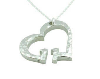 11th Anniversary Beaten Heart Pendant with Sterling Silver Chain