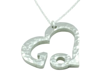 10th Anniversary Beaten Heart Pendant with Sterling Silver Chain - Traditional 10th Tin Anniversary