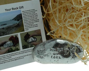 You Are My Rock Gift Idea - Solid Metal Heavy Polished Rock Gift Idea for Him & Her