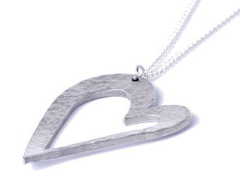 10 Year Tin Gift Heart Pendant - Modern Hammered Pure Tin Necklace