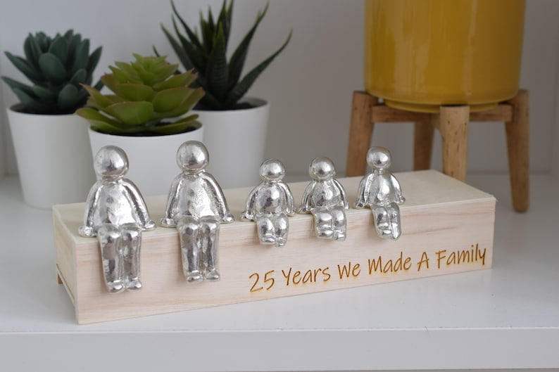 25 Years We Made a Family Sculpture Figurines 25th Anniversary Years 1 to 30 Available Wooden Box Size & Grain Will Vary image 3