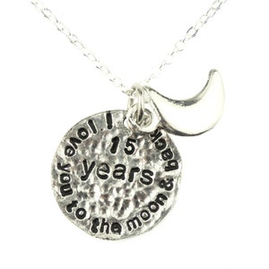 15th Wedding Anniversary I Love You To The Moon And Back Necklace - Unique 15th Anniersary Gift Idea