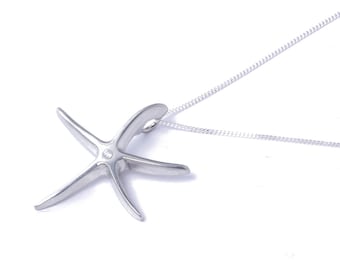 Stunning 10th wedding anniversary Pure Tin and Diamond Starfish Pendant