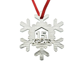 15 Year Cut Out Metal Snowflake Christmas Tree Hanging Decoration - 15th Wedding Anniversary