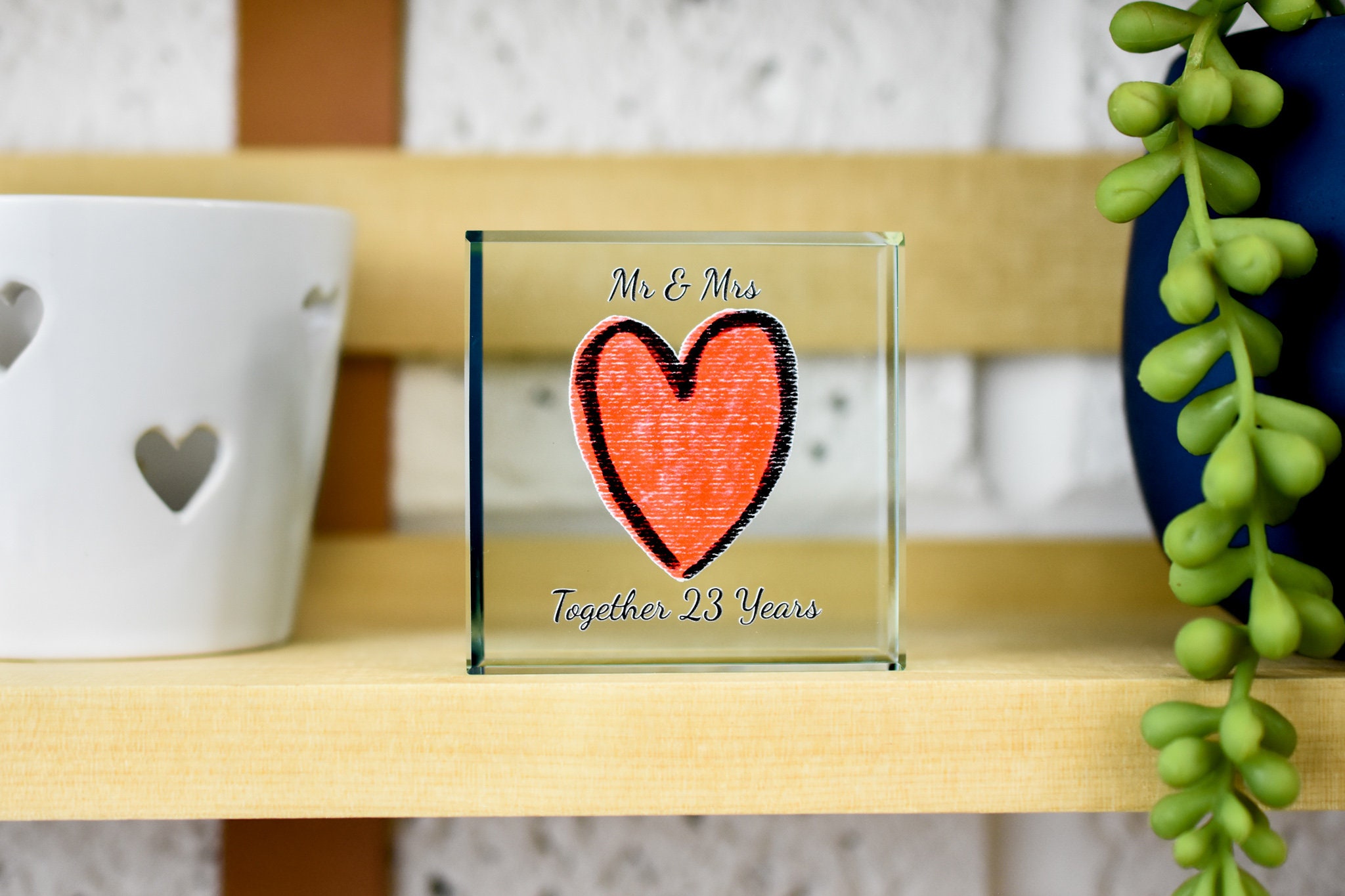 23rd Year Anniversary Glass Trophy For Husband Or Wife