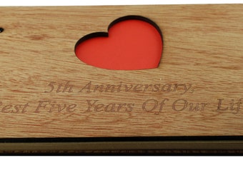 Wood Anniversary Scrapbook Gift Idea Engraved With 'Fifth Anniversary, Best Five Years Of Our Life.