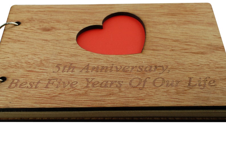 Wood Anniversary Scrapbook Gift Idea Engraved With 'Fifth Anniversary, Best Five Years Of Our Life. image 1