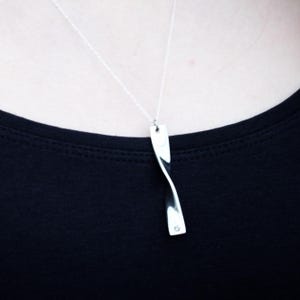 Tenth Anniversary Tin & Diamond Pendant – Handmade Twist Necklace in 100% Pure Tin with Sterling Silver Chain – 10 Year Gift for Her