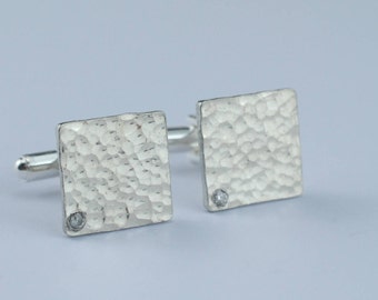 10th Wedding Tin Cufflinks - Tin and Diamond Square Cufflinks - Traditional and Modern 10th Anniversary Gift