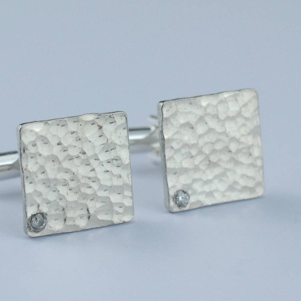 10th Wedding Tin Cufflinks - Tin and Diamond Square Cufflinks - Traditional and Modern 10th Anniversary Gift