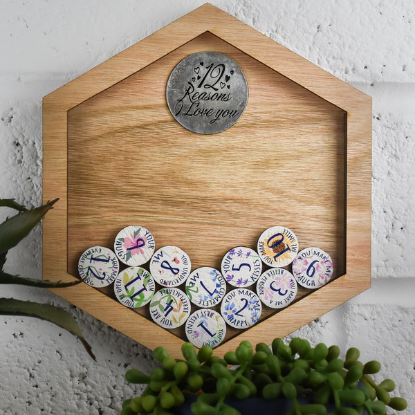 12th Anniversary 12 Reasons I Love You Wooden Wall Frame - Full Colour Love Tokens