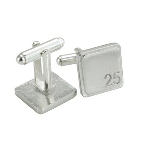 Polished Square Tin Cufflinks with '25' Engraved 25th Anniversary image 2