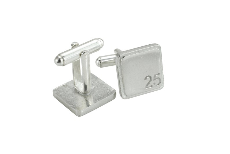 Polished Square Tin Cufflinks with '25' Engraved 25th Anniversary image 2