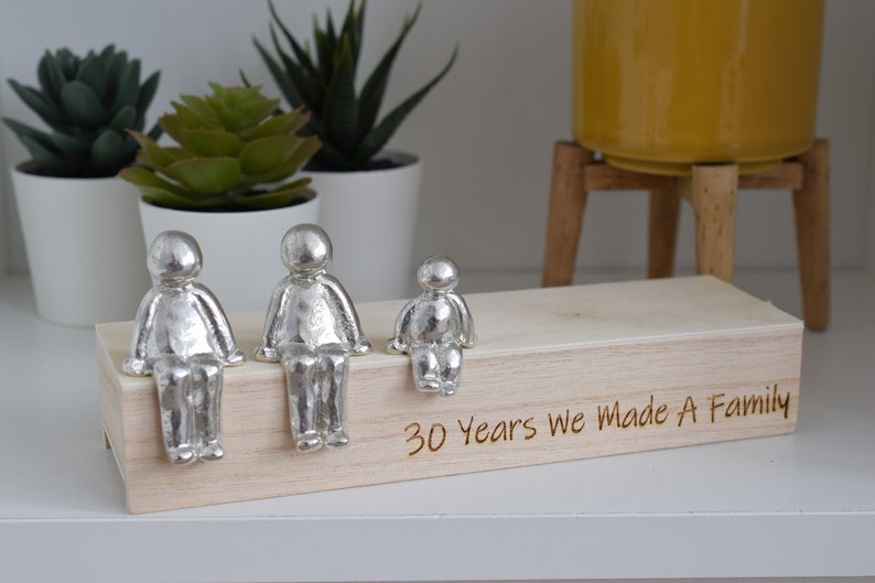 30 Years We Made a Family Sculpture Figurines 30th Anniversary Years 1 to 30 Available Wooden Box Size & Grain Will Vary image 1