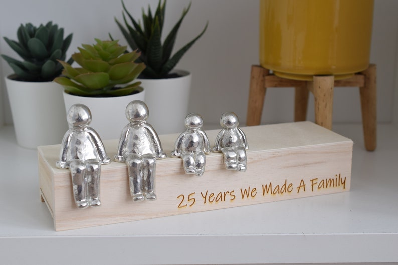 25 Years We Made a Family Sculpture Figurines 25th Anniversary Years 1 to 30 Available Wooden Box Size & Grain Will Vary image 2