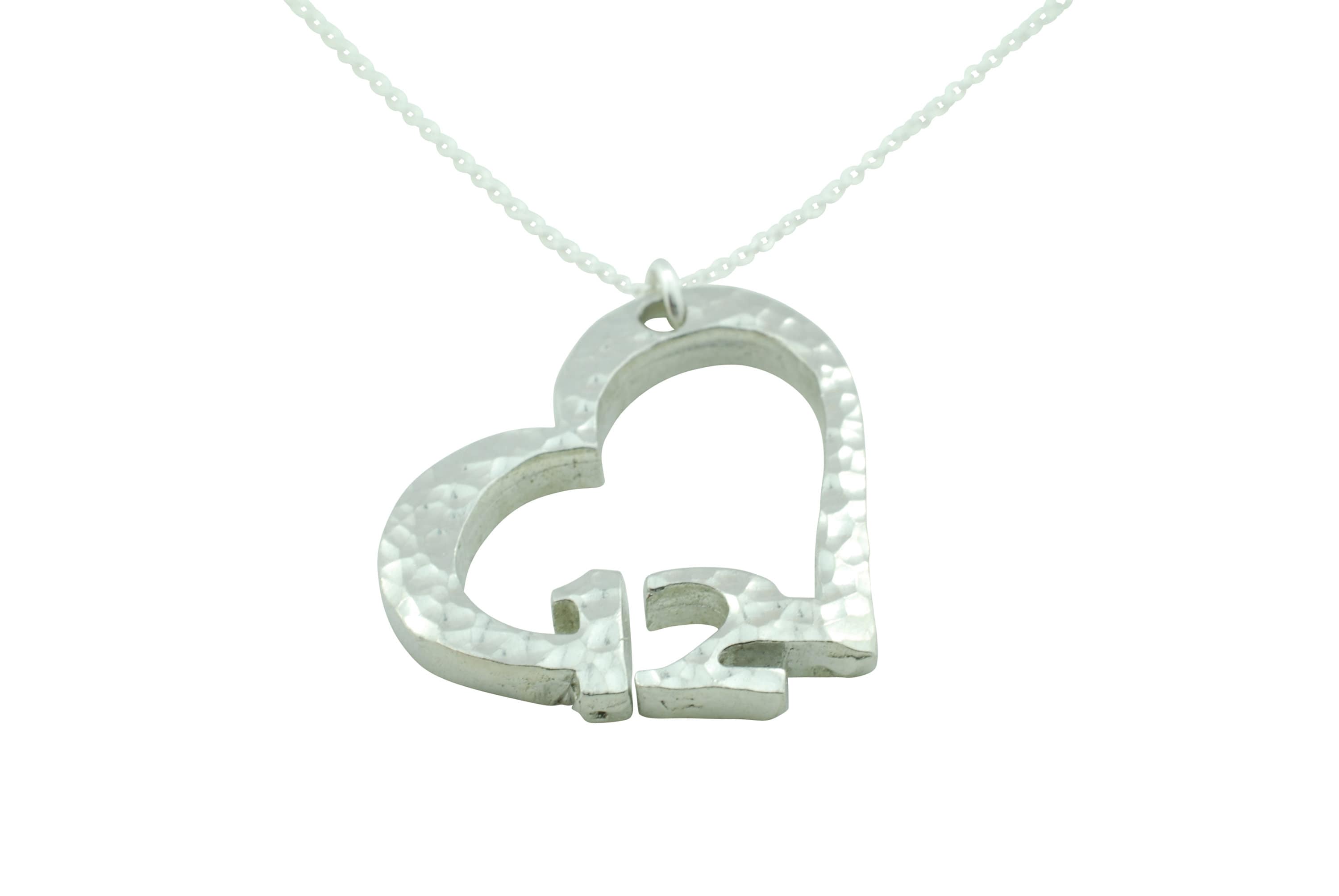 12th Anniversary Beaten Heart Pendant with Sterling Silver Chain