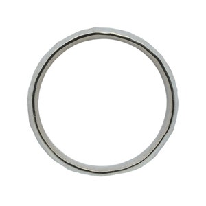 May include: A silver band ring with a hammered texture.