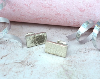 Tin Beaten Rectangle Cufflinks, Anniversary or Birthday Gift