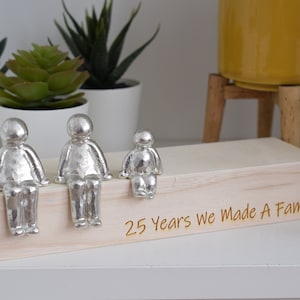 25 Years We Made a Family Sculpture Figurines 25th Anniversary Years 1 to 30 Available Wooden Box Size & Grain Will Vary image 1