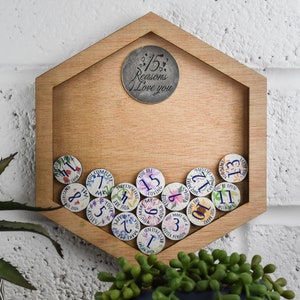 15th Anniversary 15 Reasons I Love You Marco de pared de madera - Fichas de amor a todo color