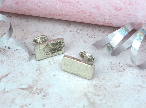 Tin Beaten Rectangle Cufflinks, Anniversary or Birthday Gift