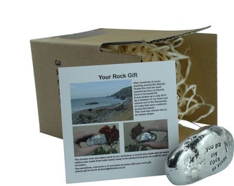 19th Anniversary You Are My Rock Gift Idea - Solid Metal Heavy Polished Rock Gift for 19 Year Anniversary