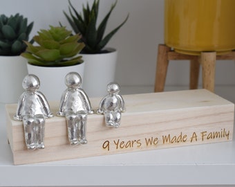 9 Years We Made a Family Sculpture Figurines - 9th Anniversary | Years 1 to 30 Available | Wooden Box Size & Grain Will Vary