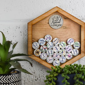 21st Anniversary 21 Reasons I Love You Marco de pared de madera - Fichas de amor a todo color