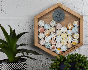 10th Anniversary Gift for Couples | Date Night Hanging Frame with 20 Tin Tokens | Tin Anniversary Idea Handmade UK