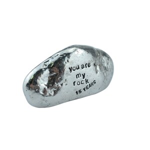 15th Anniversary You Are My Rock Gift Idea Solid Metal Heavy Polished Rock Gift for 15 Year Anniversary image 3