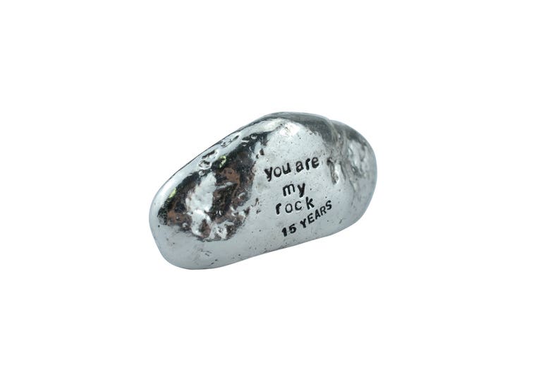 15th Anniversary You Are My Rock Gift Idea Solid Metal Heavy Polished Rock Gift for 15 Year Anniversary image 3