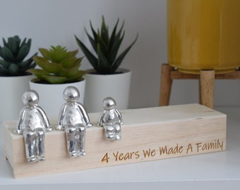 4 Year Anniversary Gift | We Made a Family Tin Sculpture Figurines | 4th Anniversary Wooden Box
