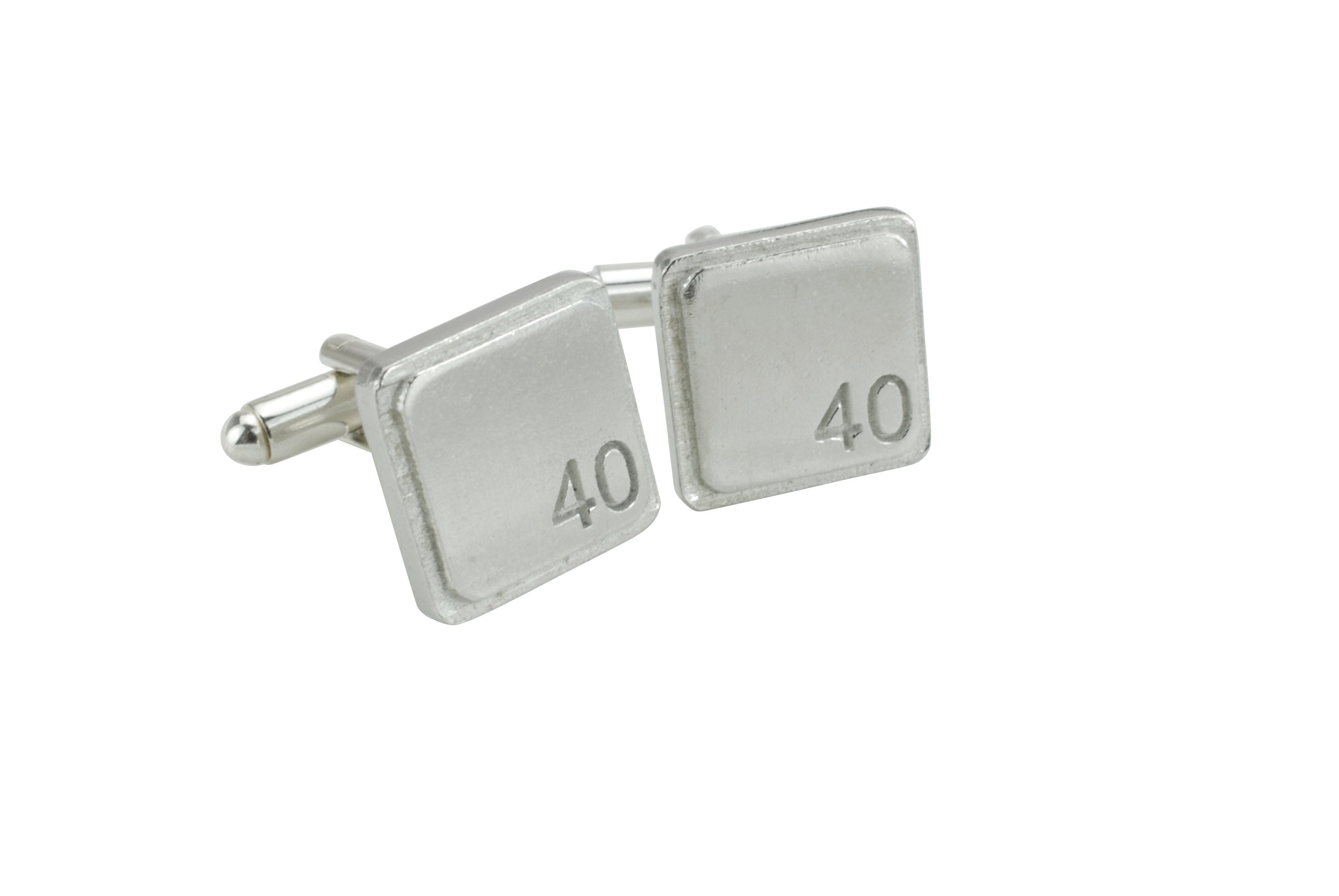 Polished Square Tin Cufflinks with '40' Engraved