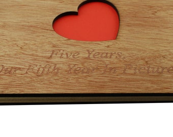 5th Anniversary Scrapbook Engraved With 'Five Years, Our Fifth Year In Pictures'