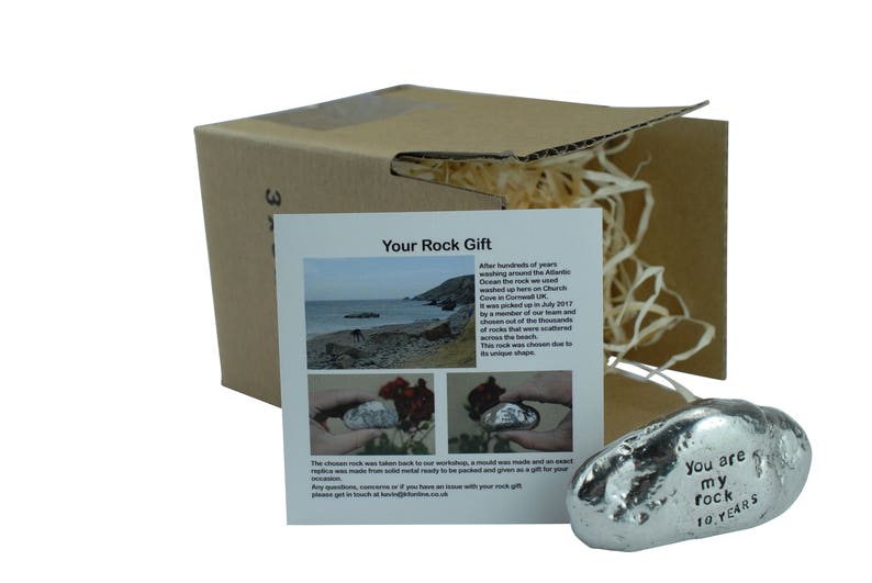 10th Anniversary You Are My Rock Gift Idea Solid Metal Heavy Polished Rock Gift for 10 Year Anniversary image 1